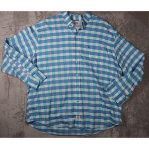 IZOD Saltwater Blue Checkered Hiking Camping Shirt XXL 2XL‎